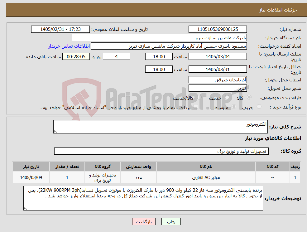 تصویر کوچک آگهی نیاز کالا-الکتروموتور