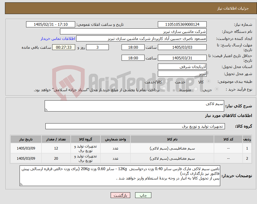 تصویر کوچک آگهی نیاز کالا-سیم لاکی