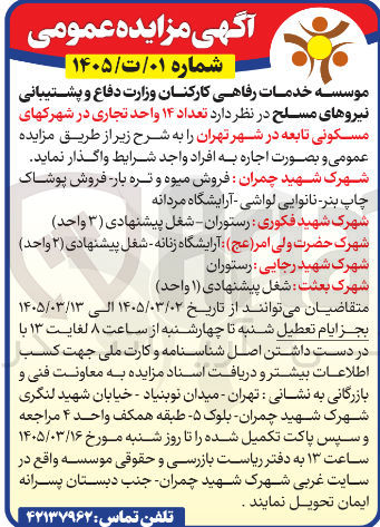 تصویر کوچک آگهی اجاره تعداد 14 واحد تجاری