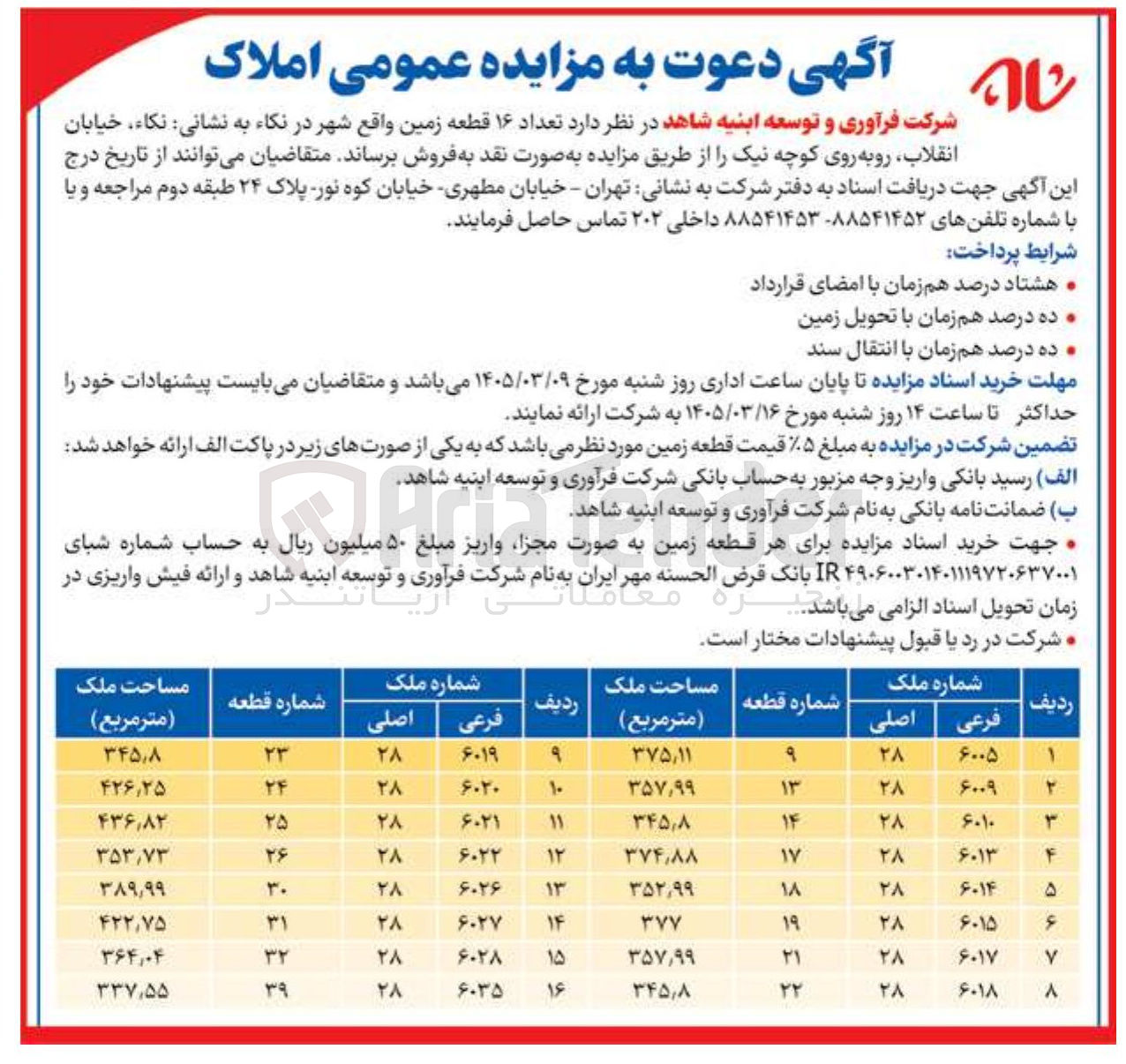 تصویر کوچک آگهی فروش تعداد 16 قطعه زمین