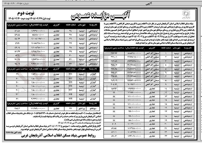 تصویر کوچک آگهی فروش 9 قطعه زمین با کاربری صنعتی کراگاهی و 30 قطعه زمین با کاربری تجاری 
