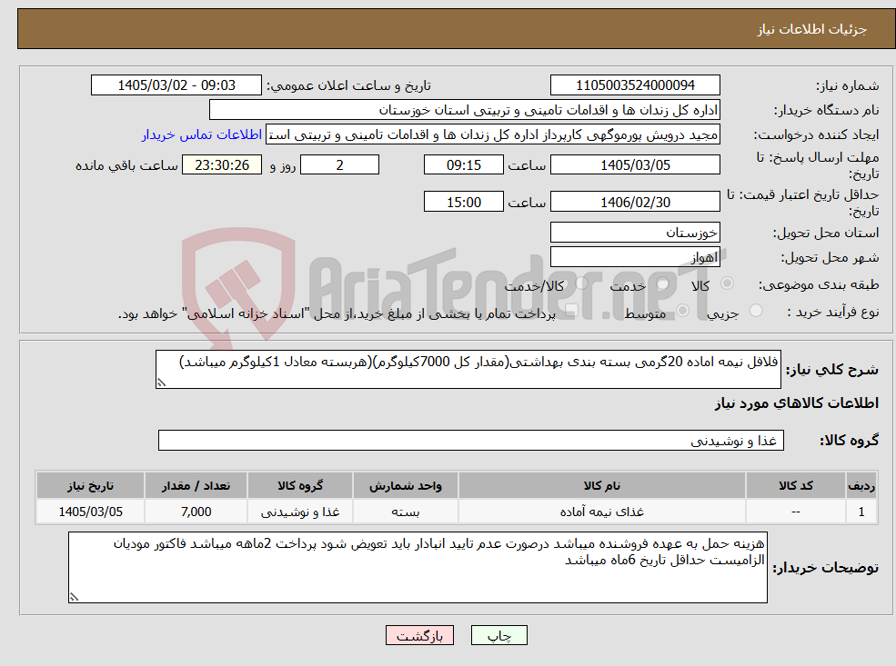 تصویر کوچک آگهی نیاز کالا-فلافل نیمه اماده 20گرمی بسته بندی بهداشتی(مقدار کل 7000کیلوگرم)(هربسته معادل 1کیلوگرم میباشد)