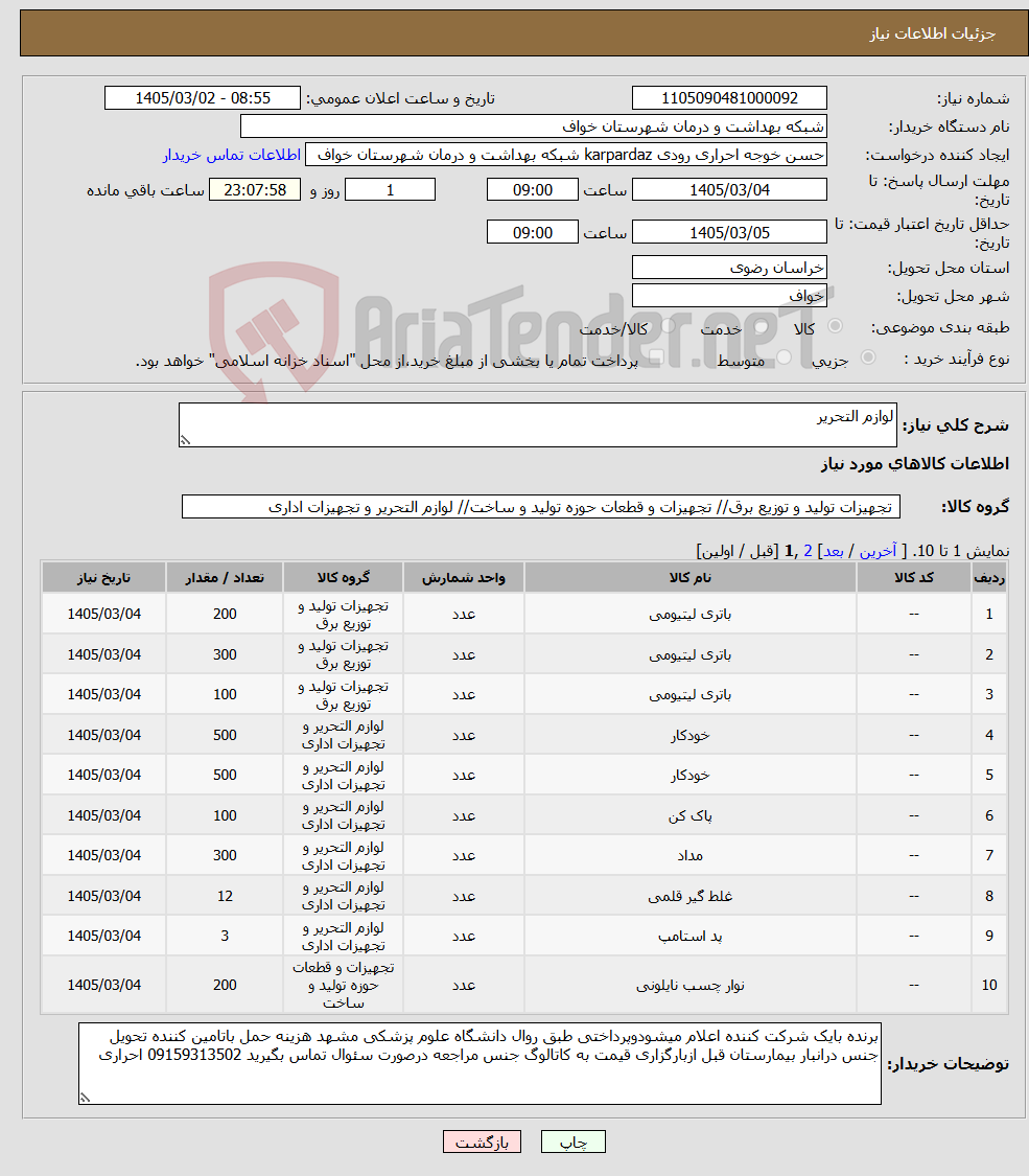 تصویر کوچک آگهی نیاز کالا-لوازم التحریر 