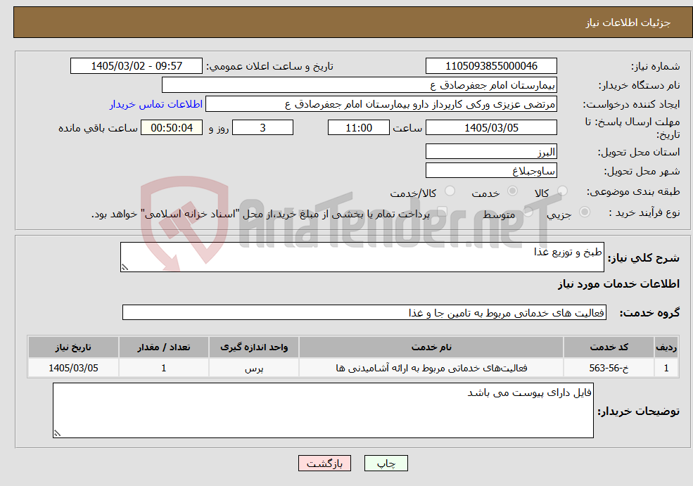 تصویر کوچک آگهی نیاز خدمات-طبخ و توزیع غذا 
