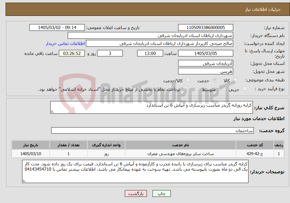 تصویر کوچک آگهی نیاز خدمات-کرایه روزانه گریدر مناسب زیرسازی و آبپاش 6 تن استاندارد