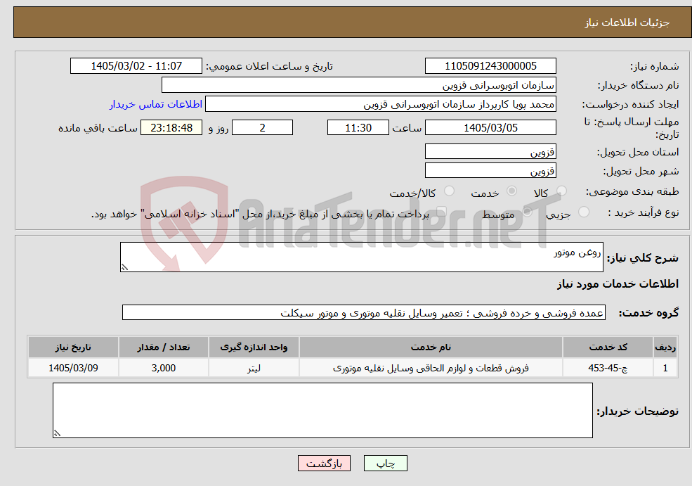 تصویر کوچک آگهی نیاز خدمات-روغن موتور