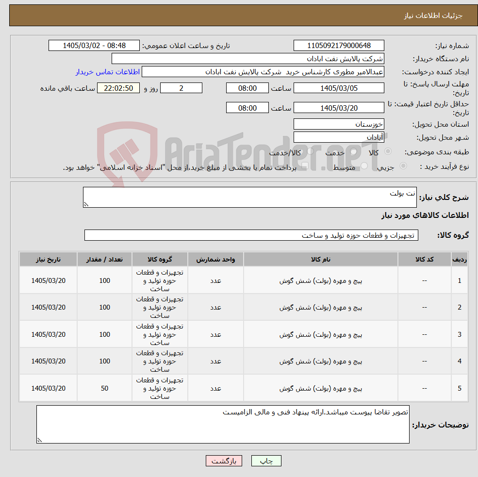 تصویر کوچک آگهی نیاز کالا-نت بولت