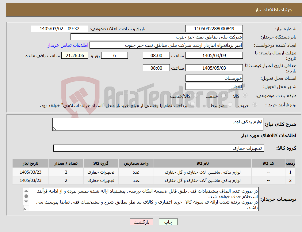 تصویر کوچک آگهی نیاز کالا-لوازم یدکی لودر