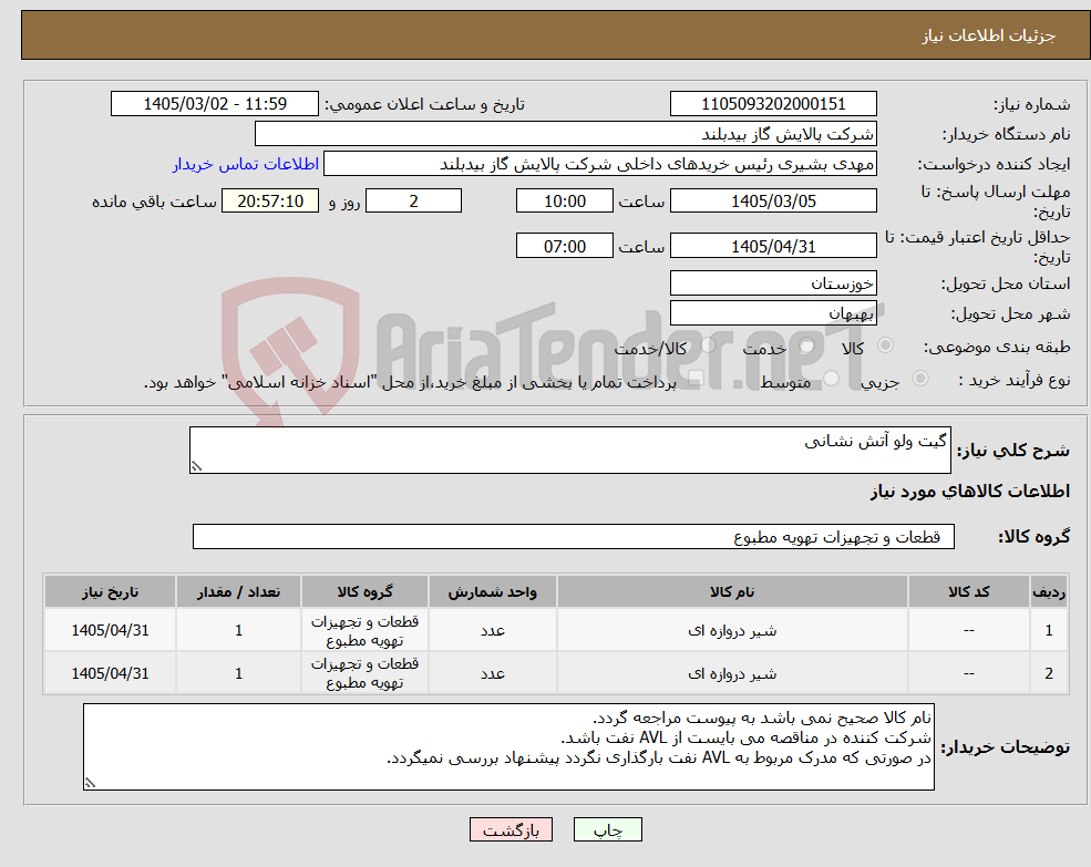 تصویر کوچک آگهی نیاز کالا-گیت ولو آتش نشانی