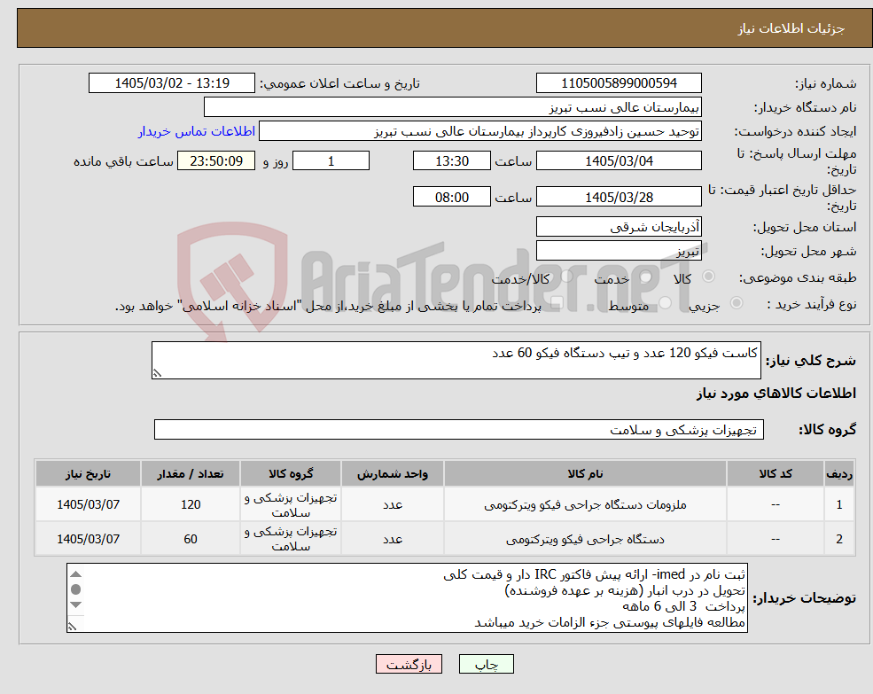 تصویر کوچک آگهی نیاز کالا-کاست فیکو 120 عدد و تیپ دستگاه فیکو 60 عدد