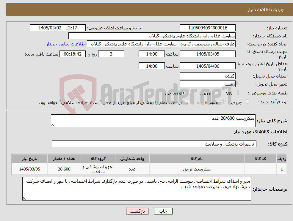 تصویر کوچک آگهی نیاز کالا-میکروست 28/600 عدد