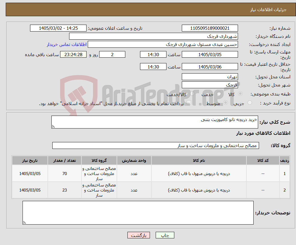 تصویر کوچک آگهی نیاز کالا-خرید دریچه نانو کامپوزیت بتنی