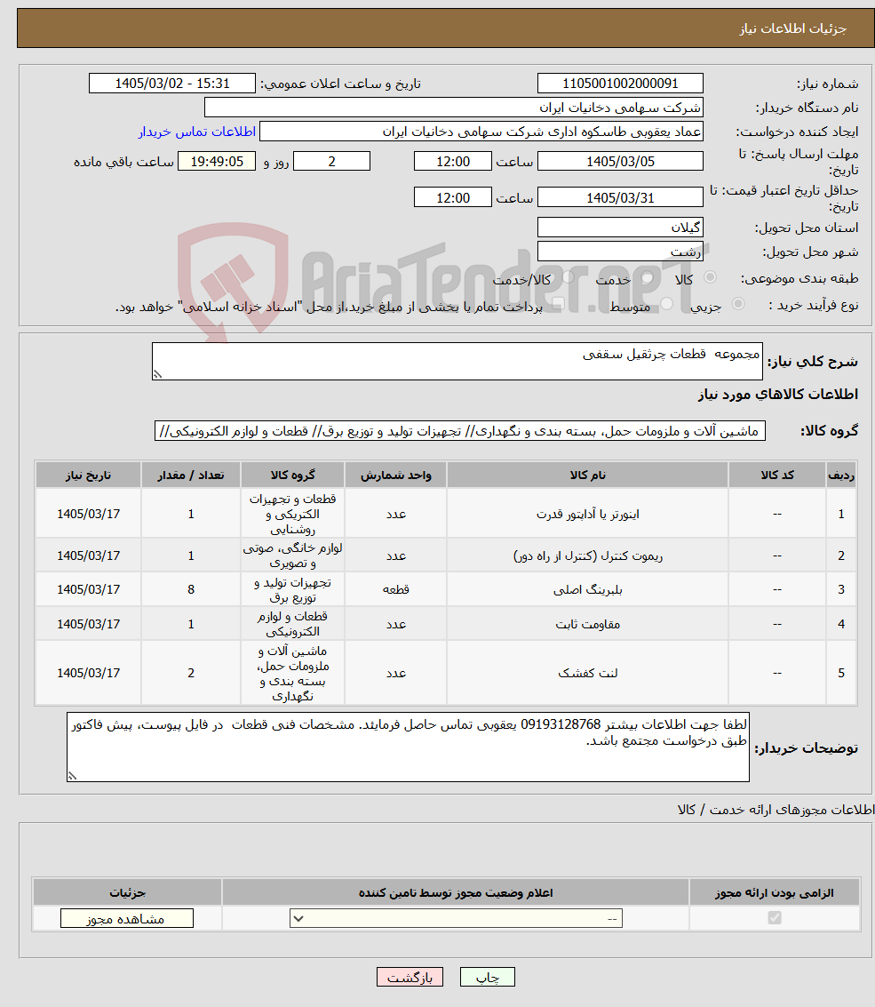 تصویر کوچک آگهی نیاز کالا-مجموعه قطعات چرثقیل سقفی