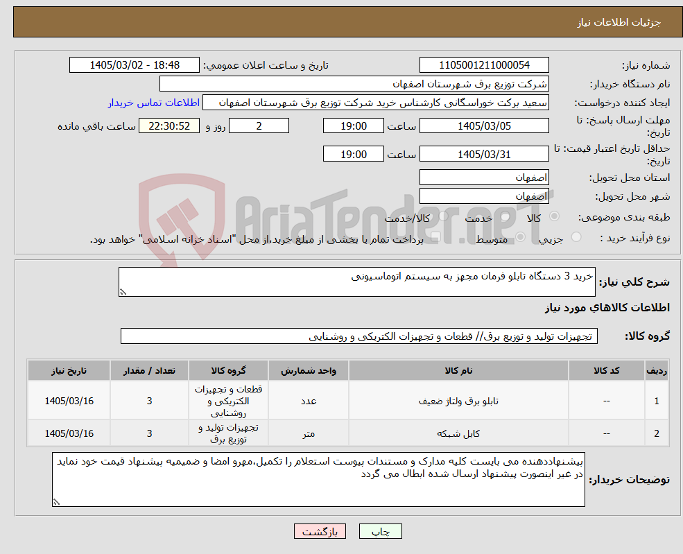 تصویر کوچک آگهی نیاز کالا-خرید 3 دستگاه تابلو فرمان مجهز به سیستم اتوماسیونی