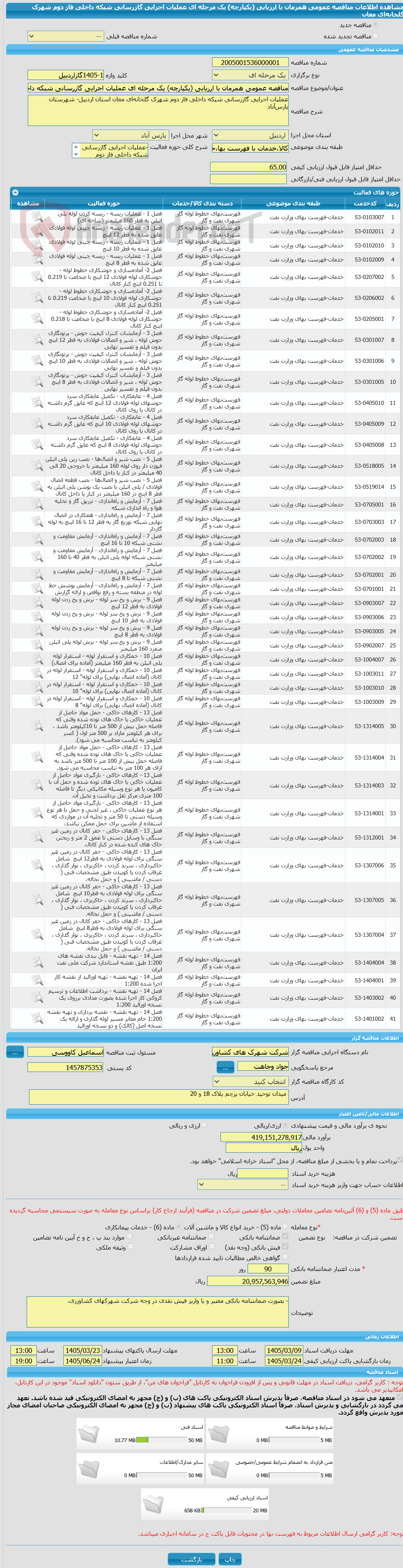 تصویر کوچک آگهی مناقصه عمومی همزمان با ارزیابی (یکپارچه) یک مرحله ای عملیات اجرایی گازرسانی شبکه داخلی فاز دوم شهرک گلخانهای مغان