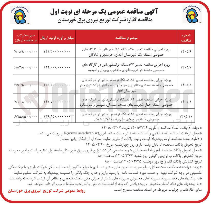 تصویر کوچک آگهی پروژه اجرایی تعمیر ترانسفورماتور