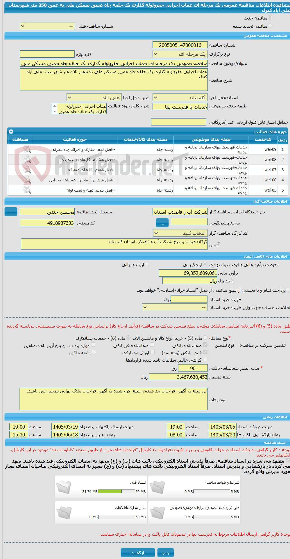 تصویر کوچک آگهی مناقصه عمومی یک مرحله ای عمات اجرایی حفرولوله گذاری یک حلقه چاه عمیق مسکن ملی به عمق 250 متر شهرستان علی آباد کتول