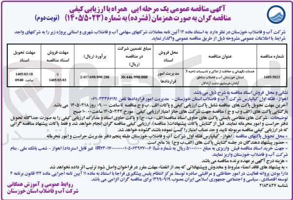 تصویر کوچک آگهی خدمات نگهبانی و حفاظت از اماکن و تاسیسات