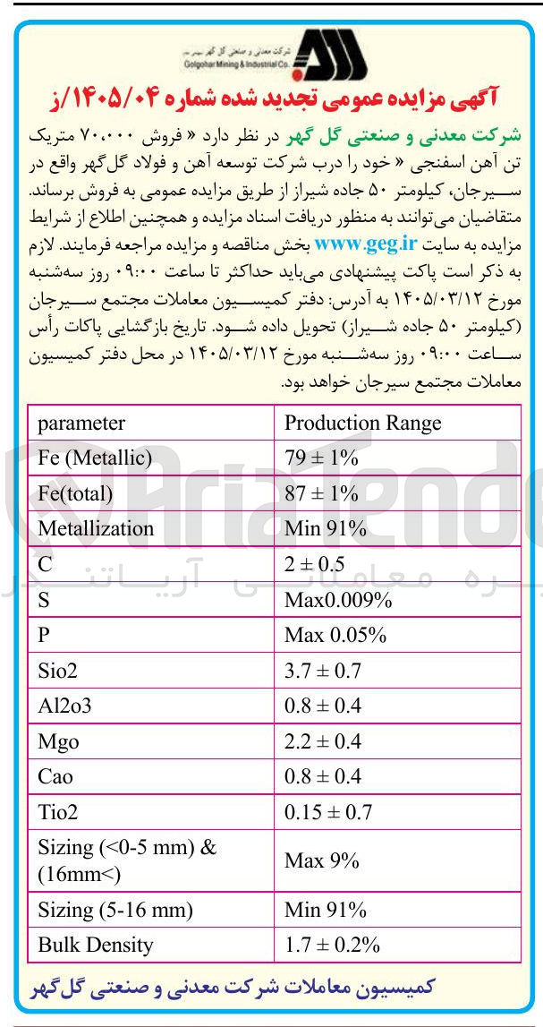تصویر کوچک آگهی فروش 70.000 متریک تن آهن اسفنجی