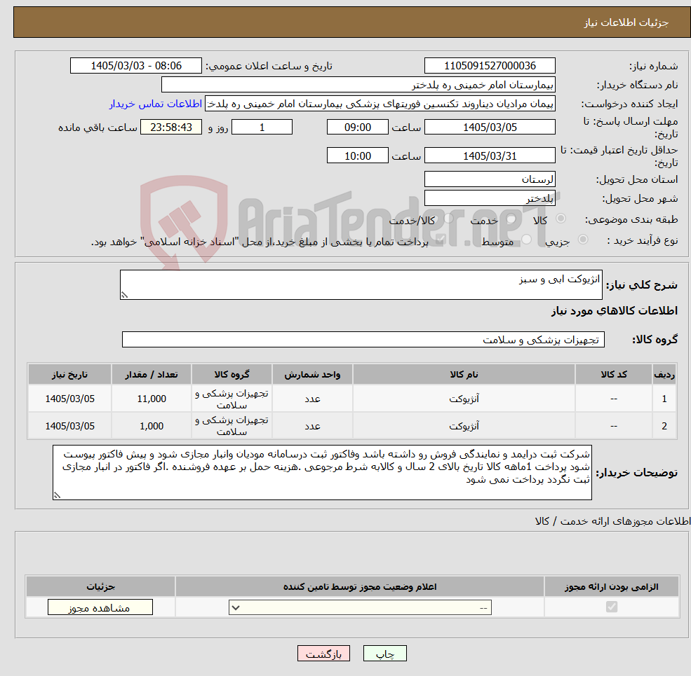 تصویر کوچک آگهی نیاز کالا-انژیوکت ابی و سبز