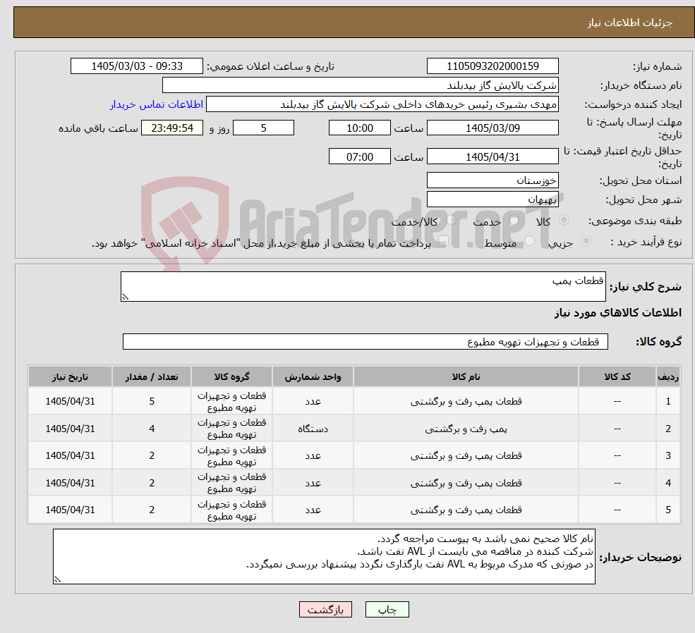 تصویر کوچک آگهی نیاز کالا-قطعات پمپ