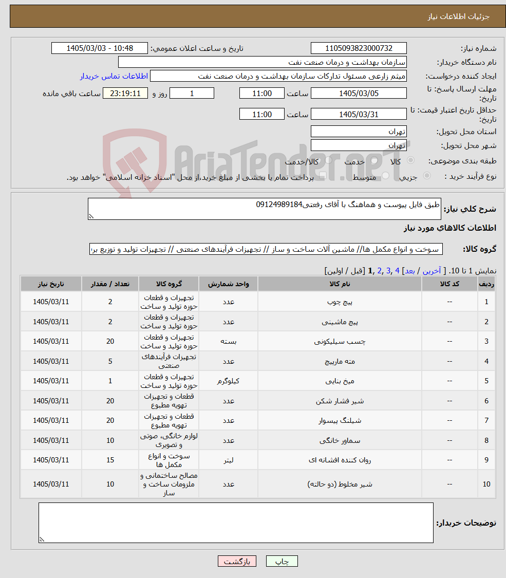 تصویر کوچک آگهی نیاز کالا-طبق فایل پیوست و هماهنگ با آقای رفعتی09124989184