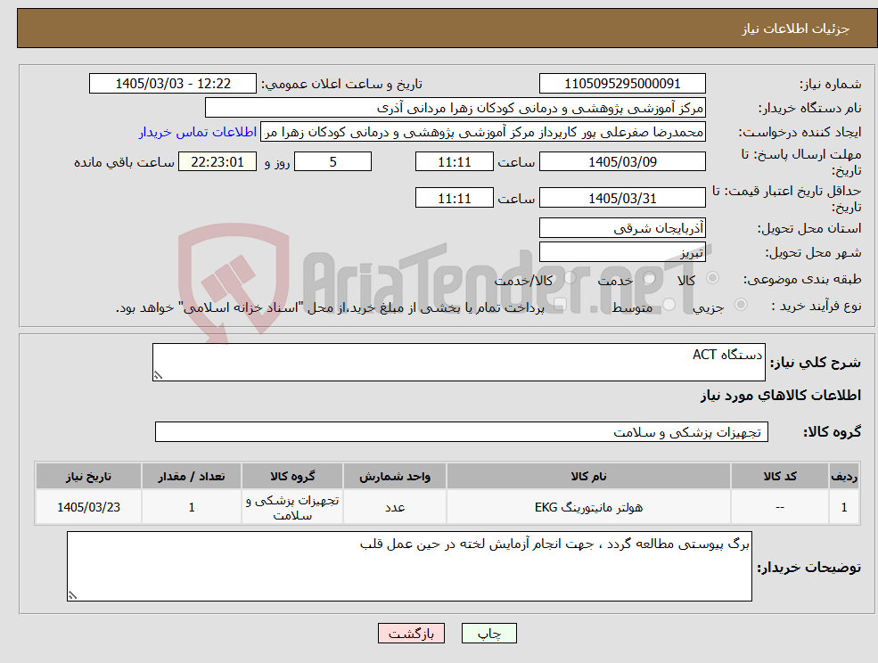 تصویر کوچک آگهی نیاز کالا-دستگاه ACT