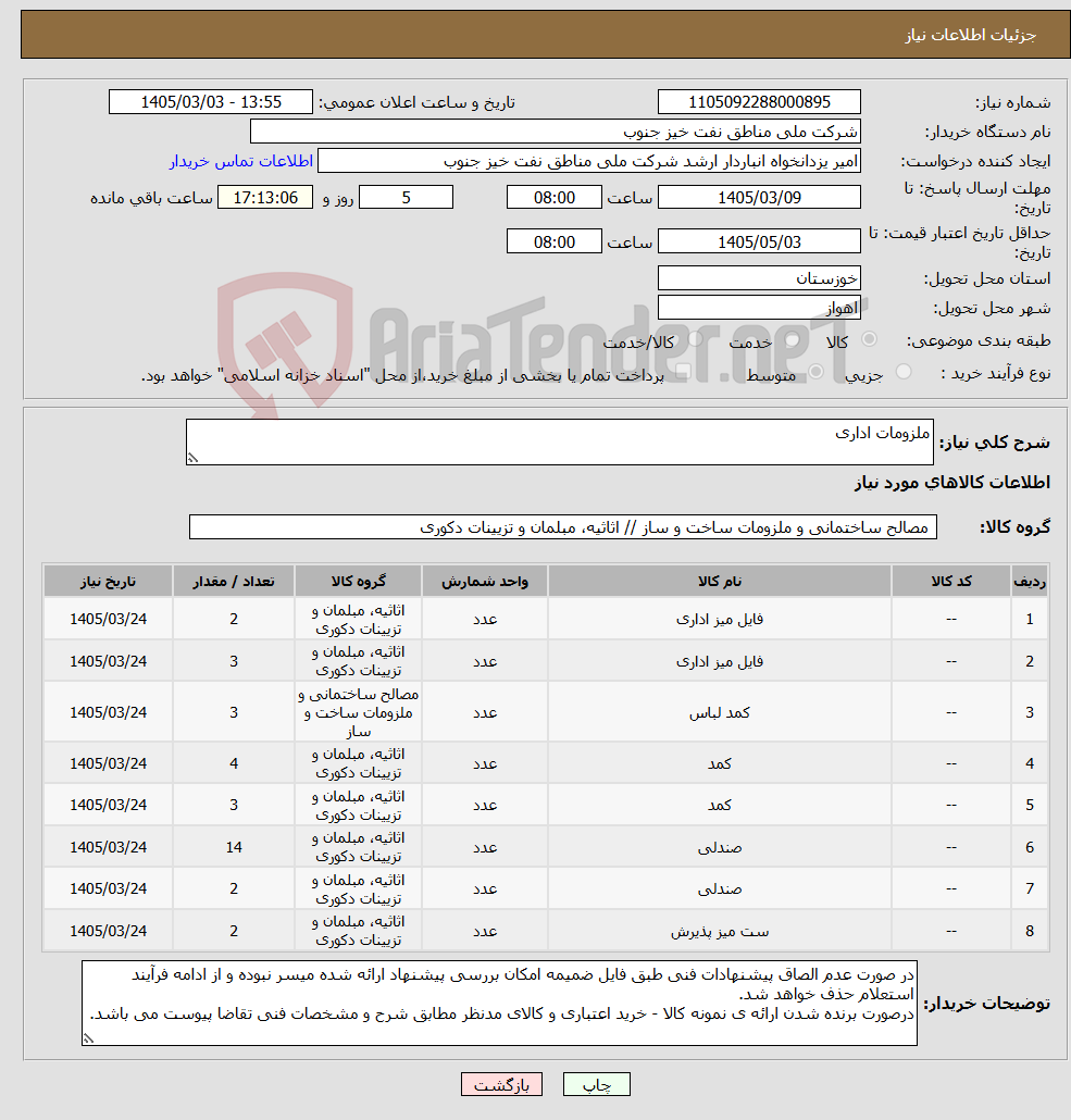 تصویر کوچک آگهی نیاز کالا-ملزومات اداری
