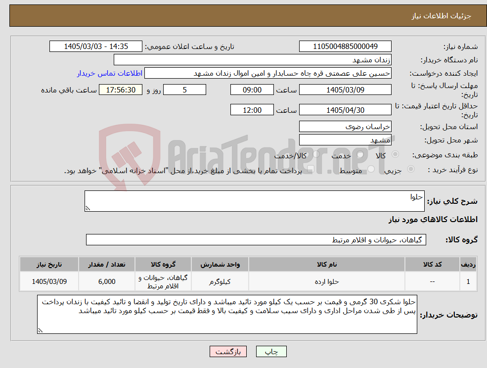 تصویر کوچک آگهی نیاز کالا-حلوا 