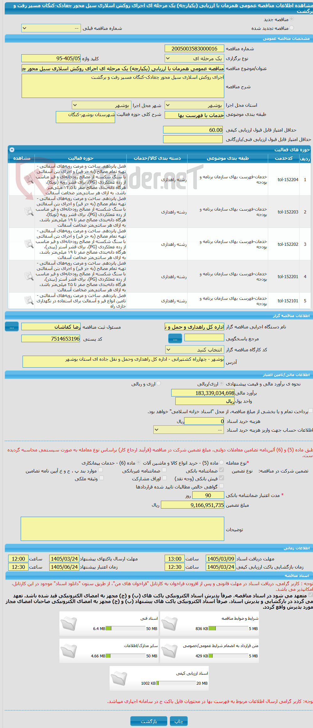 تصویر کوچک آگهی مناقصه عمومی همزمان با ارزیابی (یکپارچه) یک مرحله ای اجرای روکش اسلاری سیل محور چغادک-کنگان مسیر رفت و برگشت