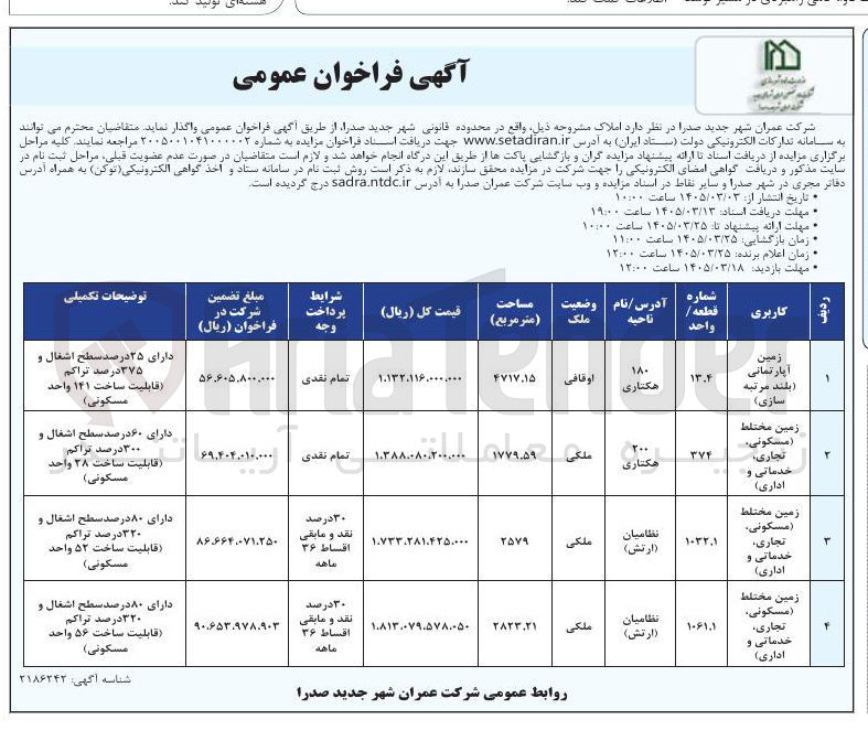 تصویر کوچک آگهی فروش املاک