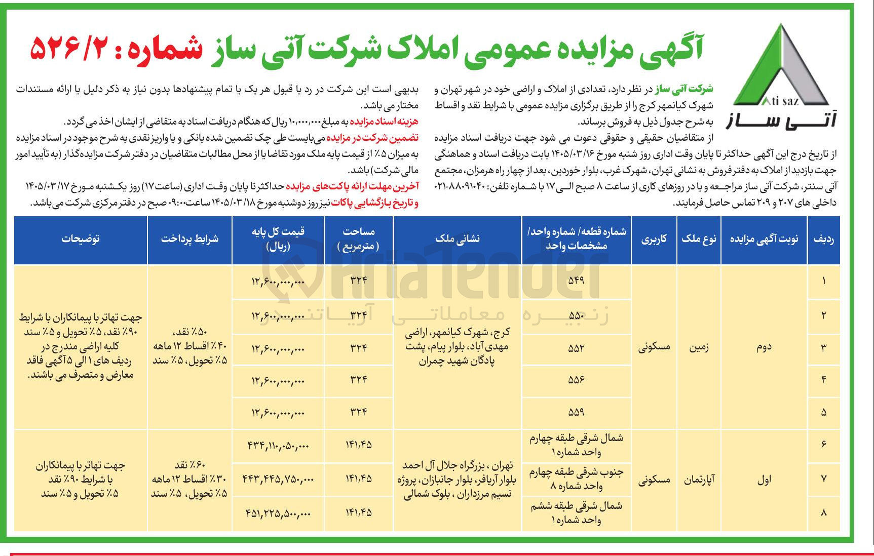 تصویر کوچک آگهی فروش تعدادی از املاک و اراضی