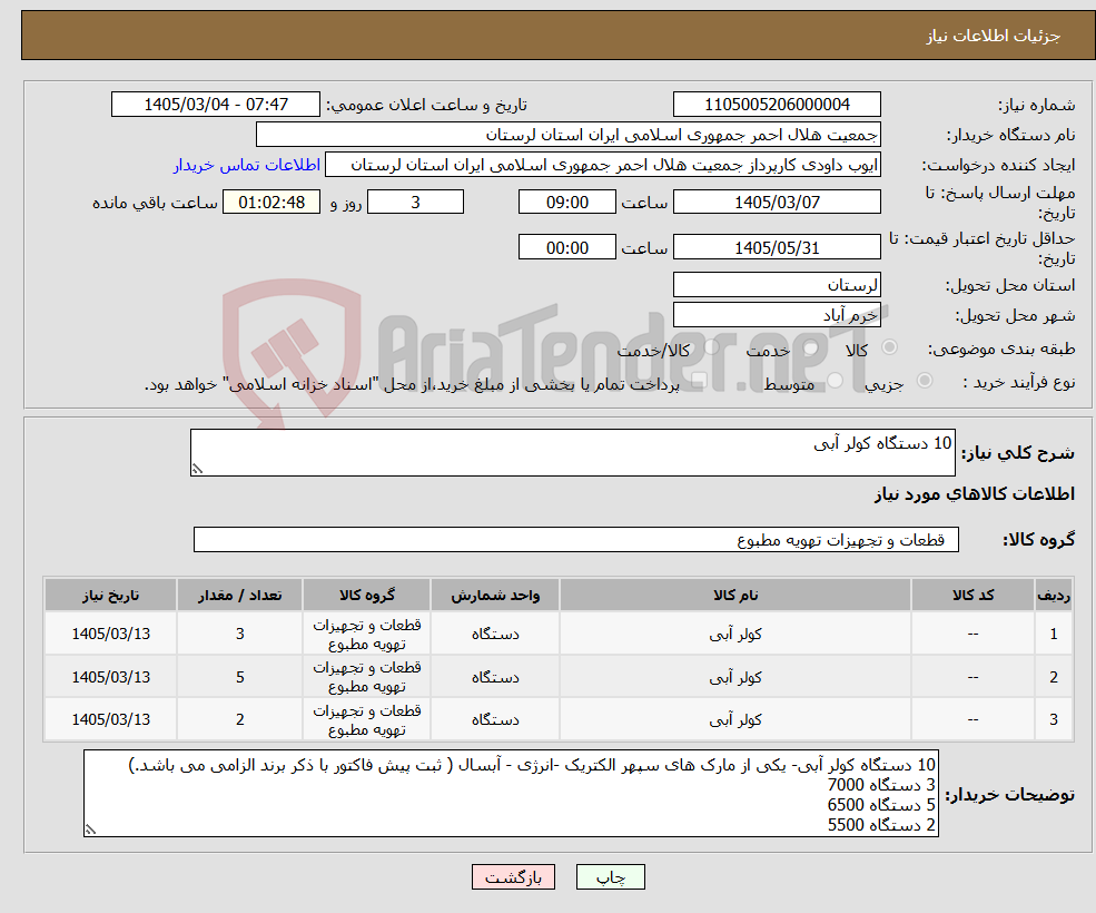 تصویر کوچک آگهی نیاز کالا-10 دستگاه کولر آبی