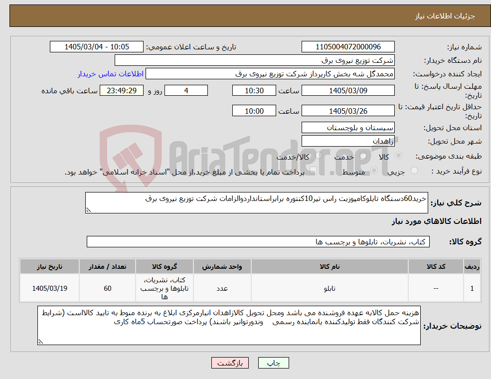 تصویر کوچک آگهی نیاز کالا-خرید60دستگاه تابلوکامپوزیت راس تیر10کنتوره برابراستانداردوالزامات شرکت توزیع نیروی برق