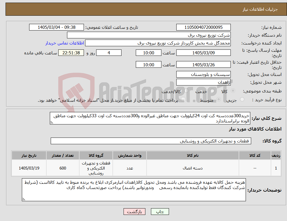 تصویر کوچک آگهی نیاز کالا-خرید300عدددسته کت اوت 24کیلوولت جهت مناطق غیرالوده و300عدددسته کت اوت 33کیلوولت جهت مناطق الوده برابراستاندارد