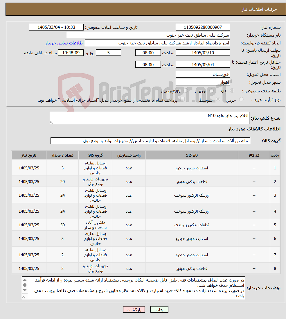 تصویر کوچک آگهی نیاز کالا-اقلام بنز خاور ولوو N10