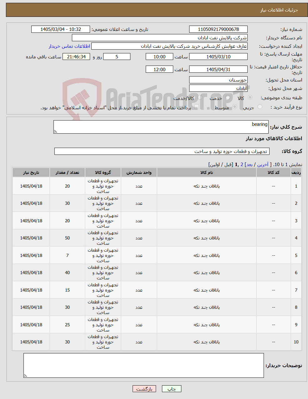 تصویر کوچک آگهی نیاز کالا-bearing