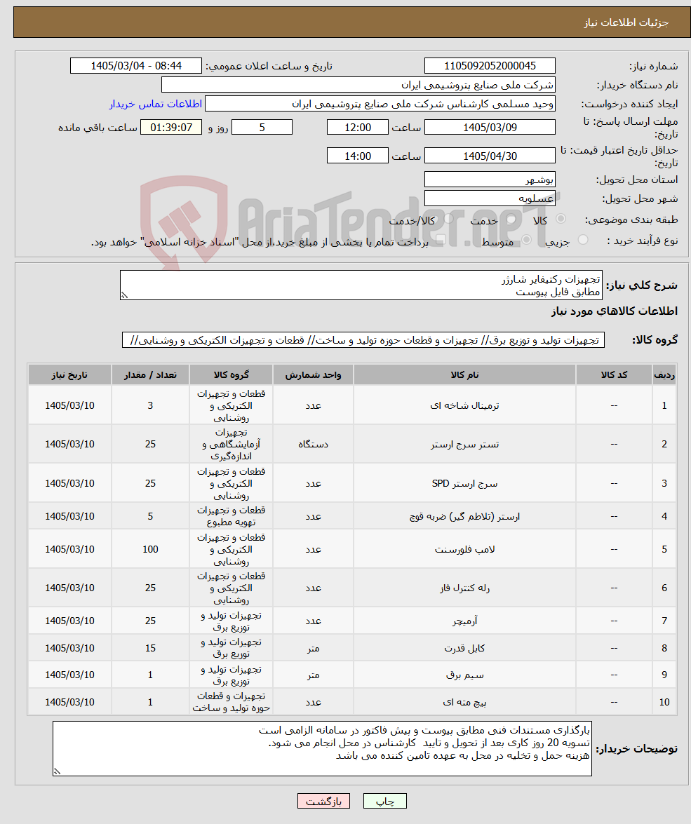 تصویر کوچک آگهی نیاز کالا-تجهیزات رکتیفایر شارژر مطابق فایل پیوست