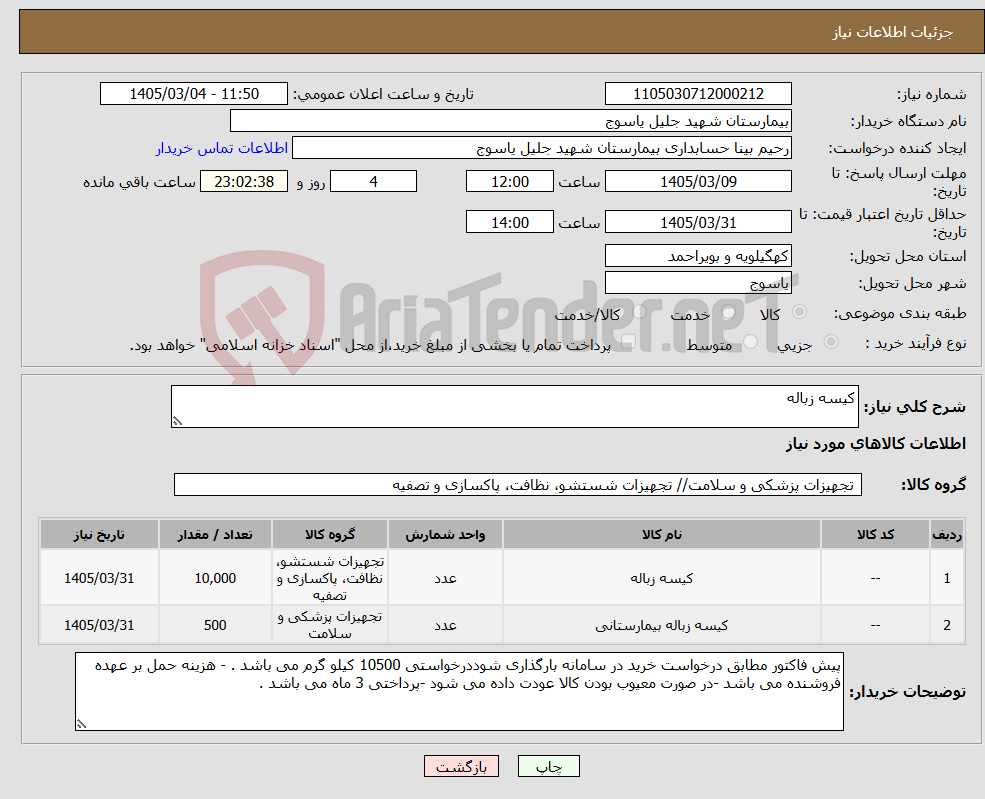 تصویر کوچک آگهی نیاز کالا-کیسه زباله 
