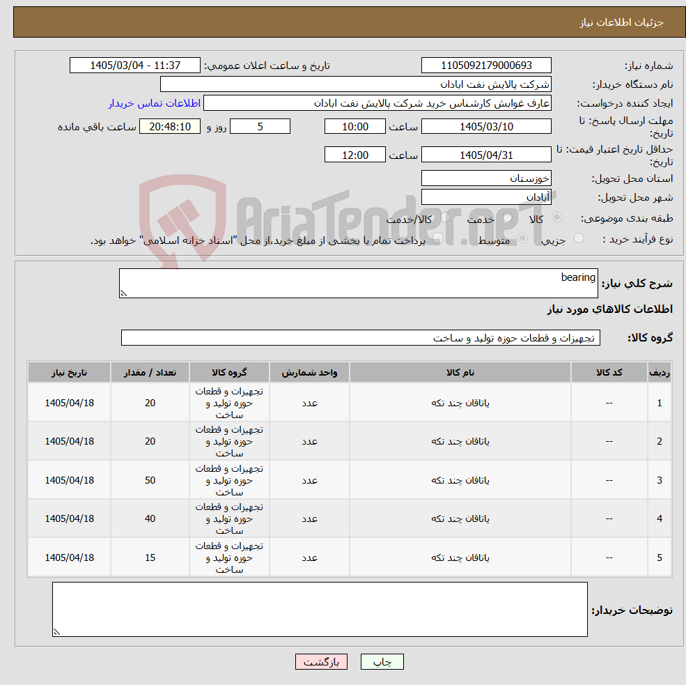 تصویر کوچک آگهی نیاز کالا-bearing