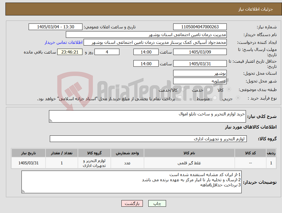 تصویر کوچک آگهی نیاز کالا-خرید لوازم التحریر و ساخت تابلو اموال