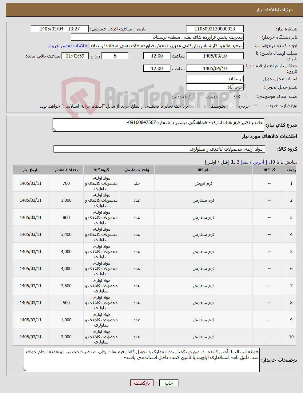 تصویر کوچک آگهی نیاز کالا-چاپ و تکثیر فرم های اداری - هماهنگی بیشتر با شماره 09160847567- 