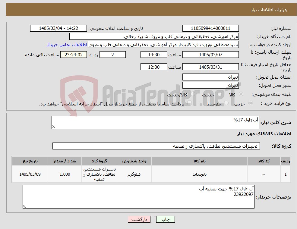 تصویر کوچک آگهی نیاز کالا-آب ژاول 17%