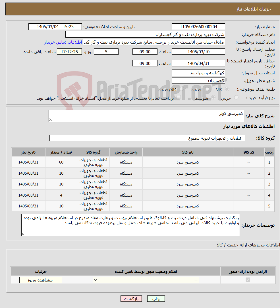 تصویر کوچک آگهی نیاز کالا-کمپرسور کولر