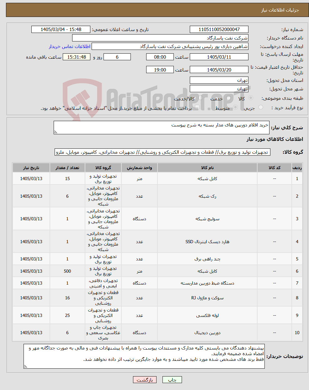 تصویر کوچک آگهی نیاز کالا-خرید اقلام دوربین های مدار بسته به شرح پیوست