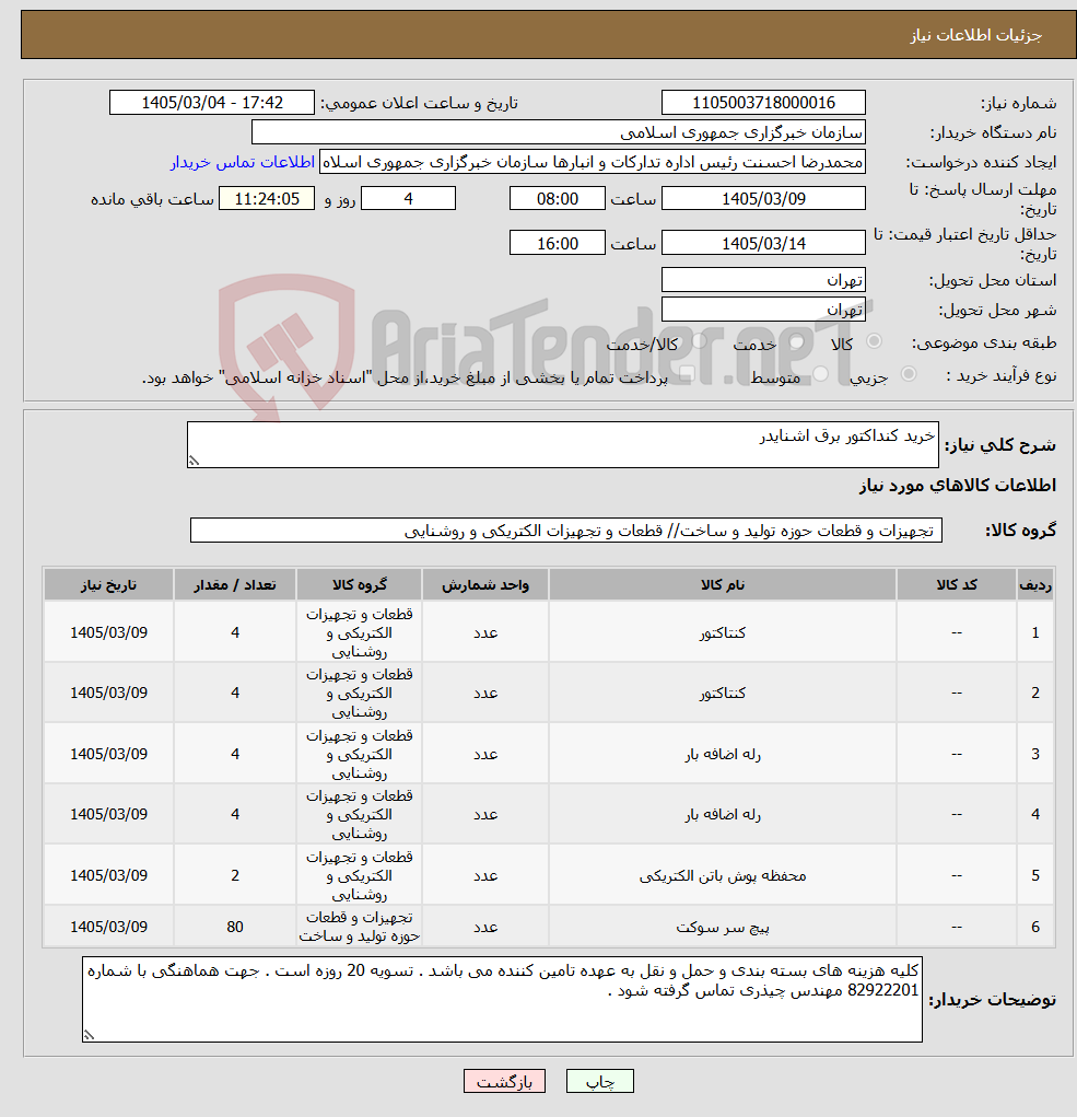 تصویر کوچک آگهی نیاز کالا-خرید کنداکتور برق اشنایدر 