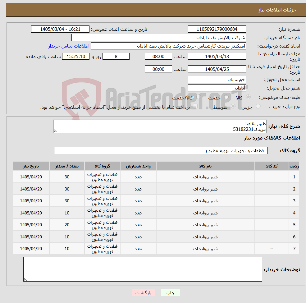 تصویر کوچک آگهی نیاز کالا-طبق تقاضا مریدی53182231