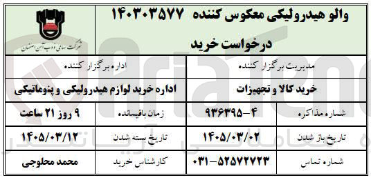 تصویر کوچک آگهی والو هیدرولیکی معکوس کننده