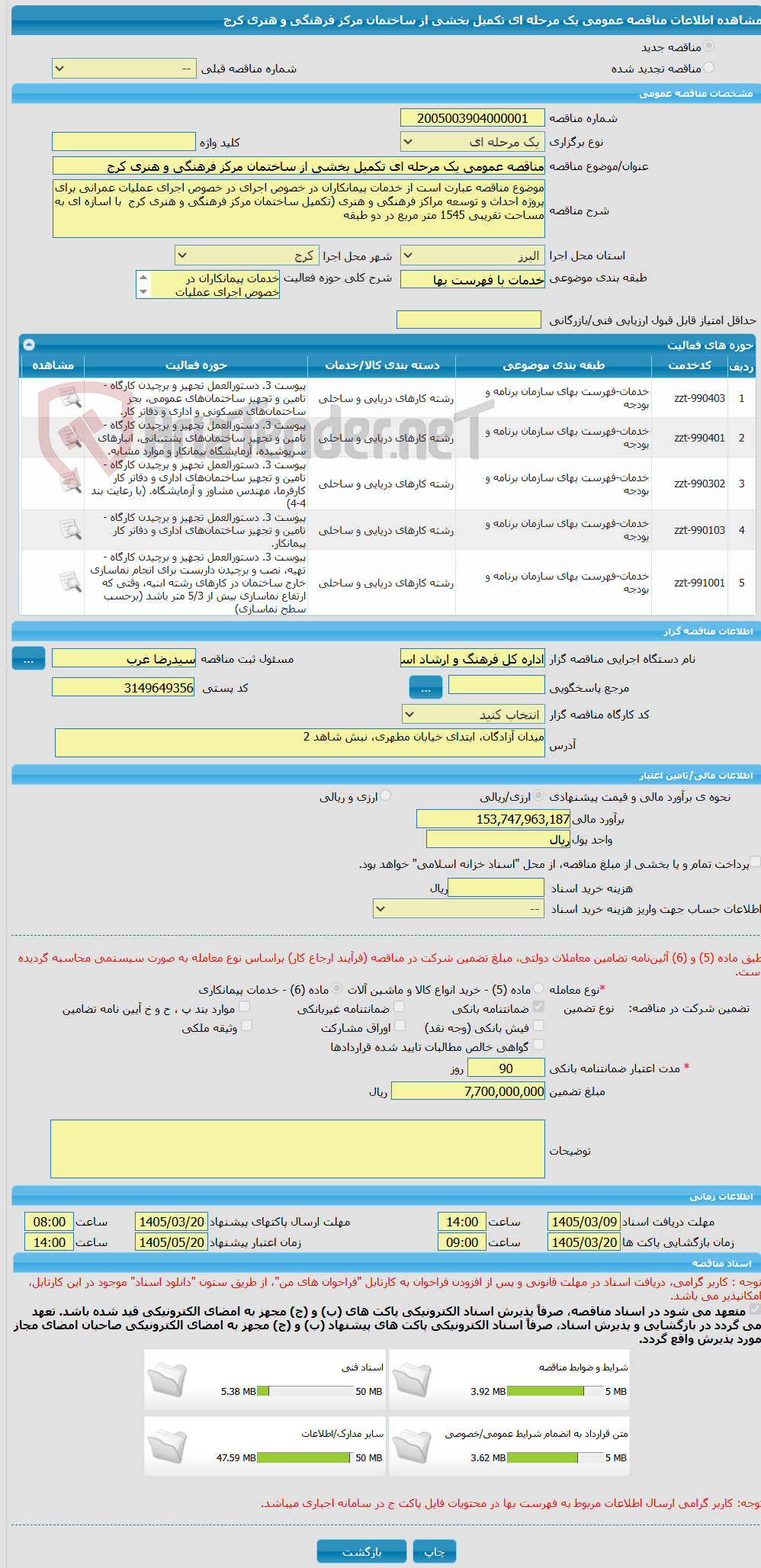 تصویر کوچک آگهی مناقصه عمومی یک مرحله ای تکمیل بخشی از ساختمان مرکز فرهنگی و هنری کرج 