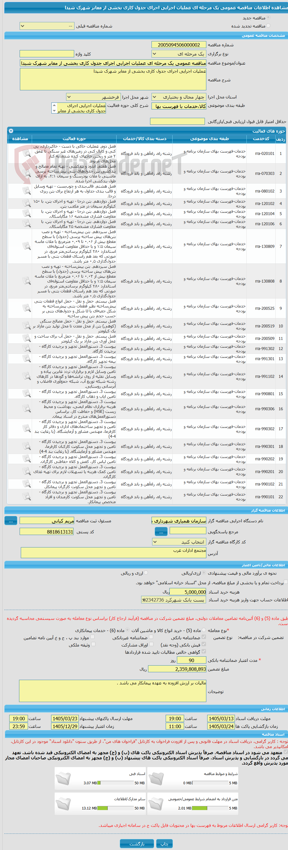 تصویر کوچک آگهی مناقصه عمومی یک مرحله ای عملیات اجرایی اجرای جدول کاری بخشی از معابر شهرک شیدا